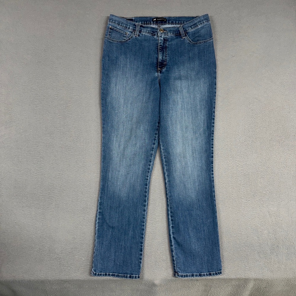 Lee Jeans Womens 14 Blue Classic Fit Straight Leg Stretch Distressed Denim